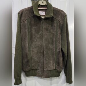 VTG 70s Mister Man Suede Leather Knit Collared Sweater Jacket Rockabilly Size L